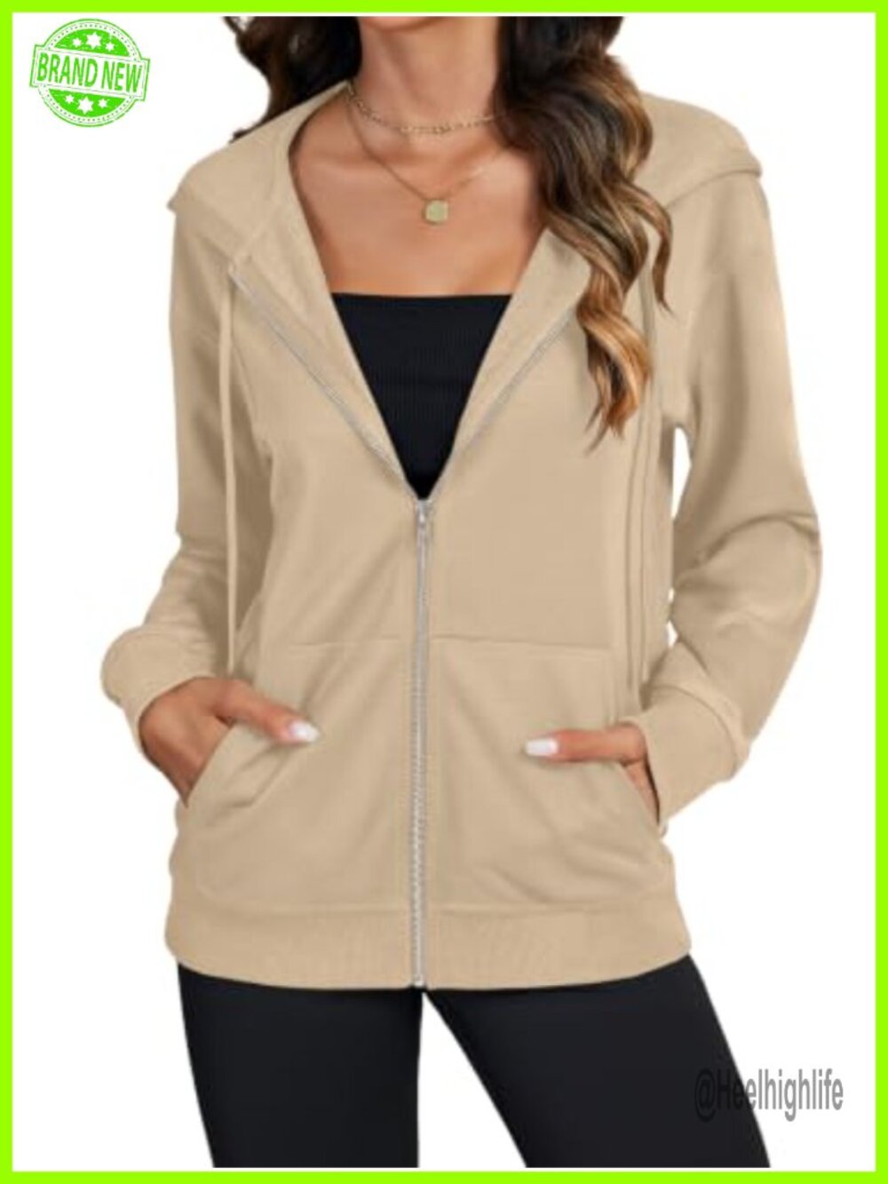 Womens Zip Up Hoodie Sweatshirt Polyester Cotton Full Zip Drop Shoulder